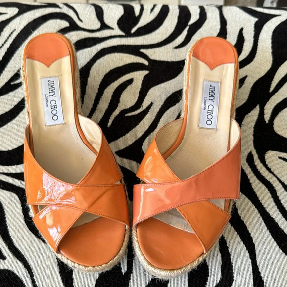 Jimmy Choo Orange Patent Leather Phyllis Platform Wedge Size 41 - Picture 3 of 9